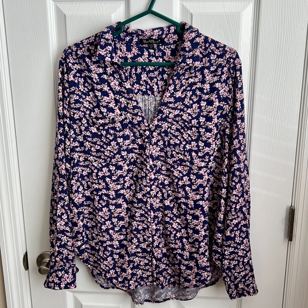Velvet Heart Floral Print Blouse Ladies Long Sleeve Button‎ Down Shirt Size M